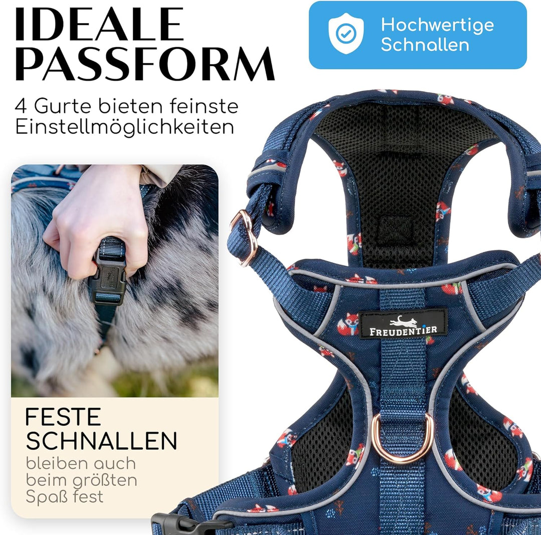FREUDENTIER® atmungsaktives Hundegeschirr - komfortabel gepolstert - Let’s get Foxy Kollektion - 100