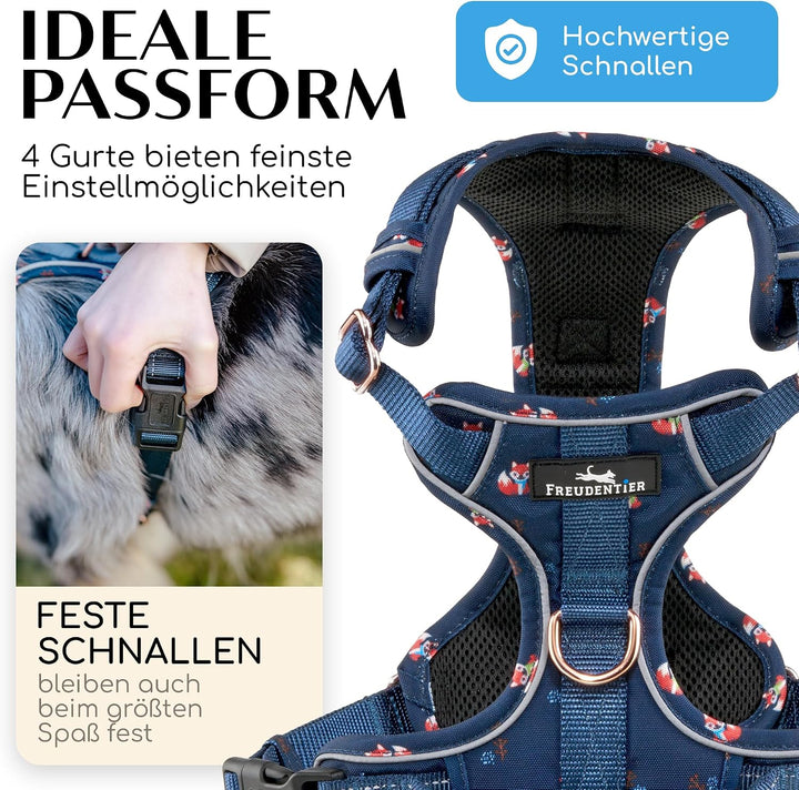 FREUDENTIER® atmungsaktives Hundegeschirr - komfortabel gepolstert - Let’s get Foxy Kollektion - 100