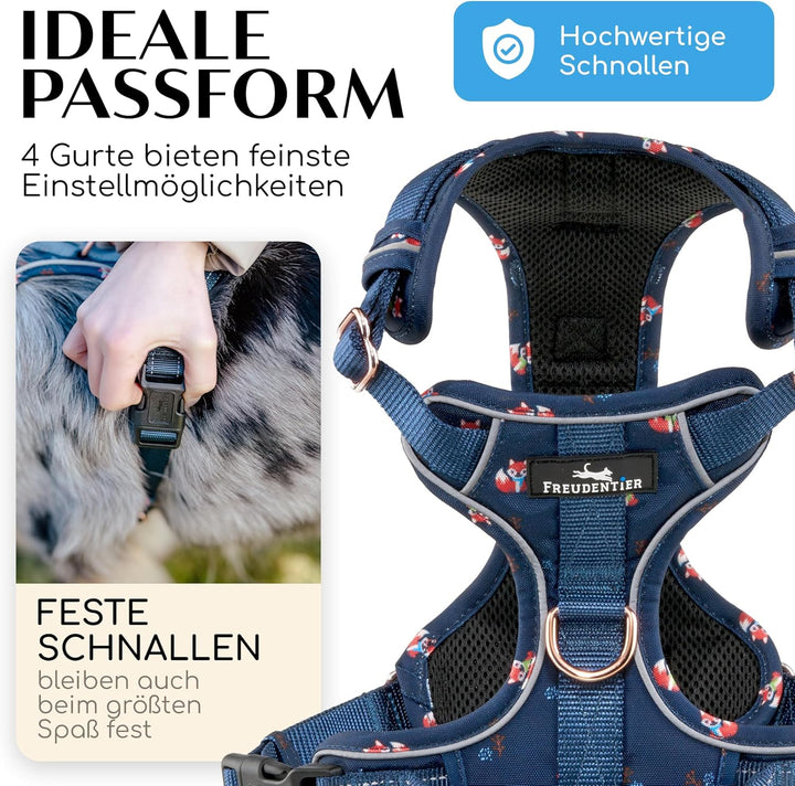 FREUDENTIER® atmungsaktives Hundegeschirr - komfortabel gepolstert - Let’s get Foxy Kollektion - 100