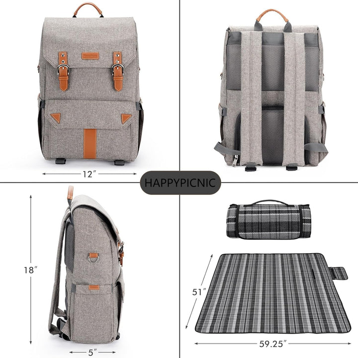 HappyPicnic Insulated Picknickrucksack für 4 Personen mit komplettem Geschirrset, geräumigem Kühlfac