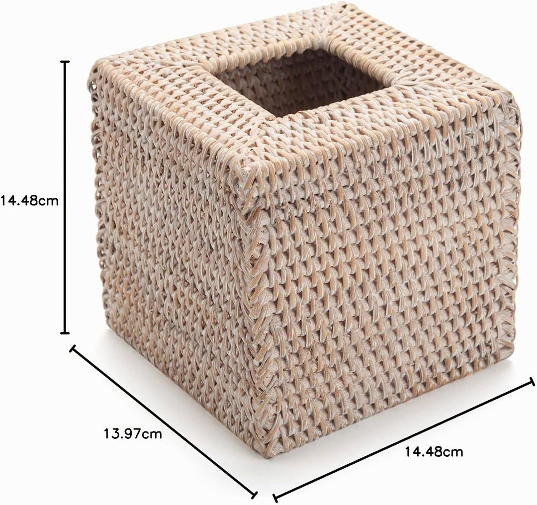 Kosmetiktücherbox aus Rattan, Quadratische Geflochtener Tücherbox Halter, Gewebter Gesichtstuchhalte
