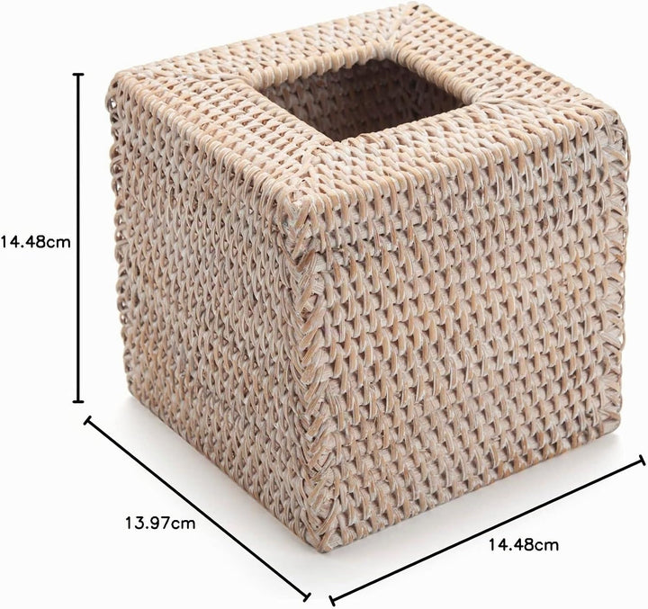 Kosmetiktücherbox aus Rattan, Quadratische Geflochtener Tücherbox Halter, Gewebter Gesichtstuchhalte