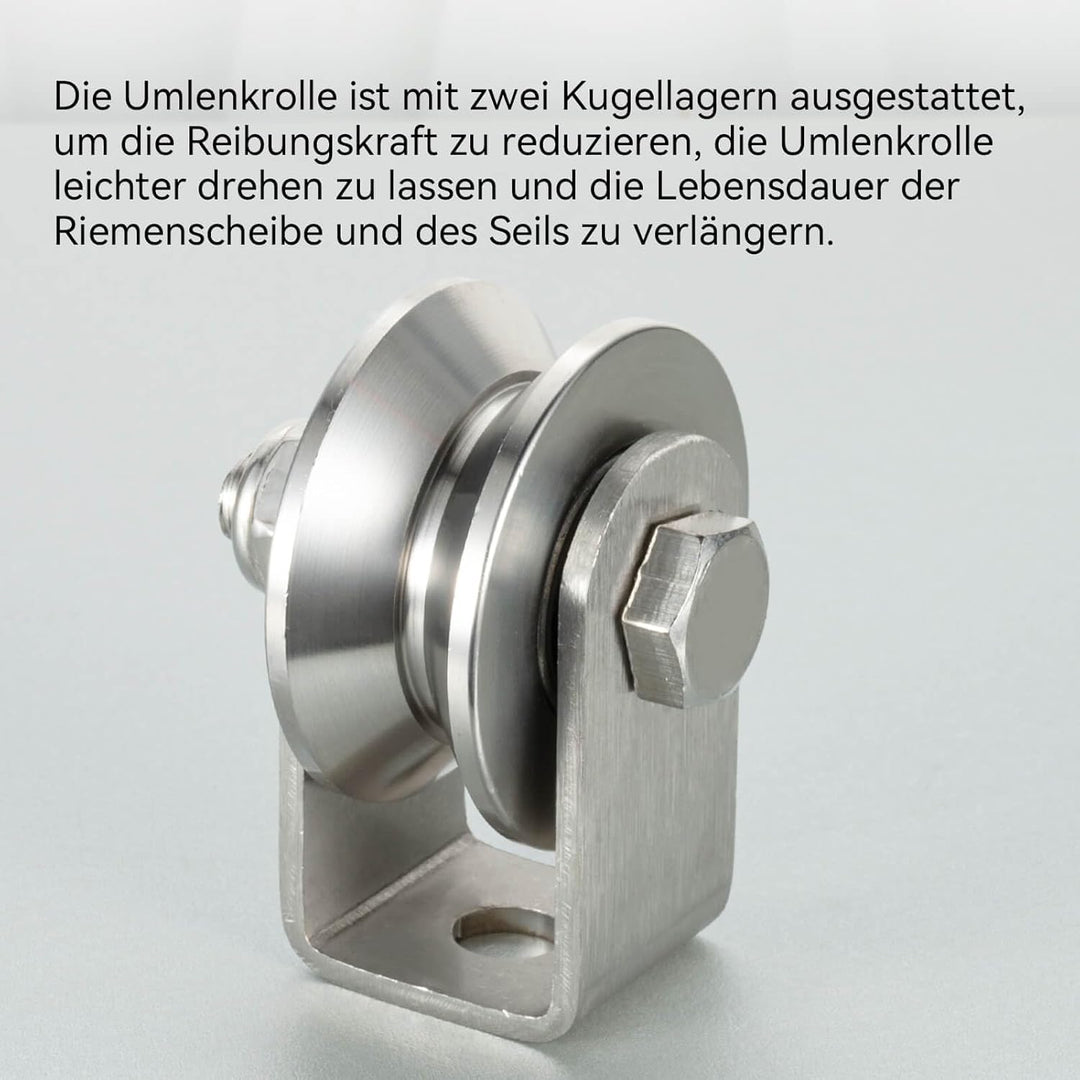 Umlenkrolle mit 2 Kugellager, Edelstahl Fitness flaschenzug, 48mm V Typ Umlenkrollen für 12mm Seile