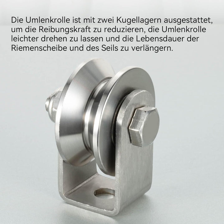 Umlenkrolle mit 2 Kugellager, Edelstahl Fitness flaschenzug, 48mm V Typ Umlenkrollen für 12mm Seile