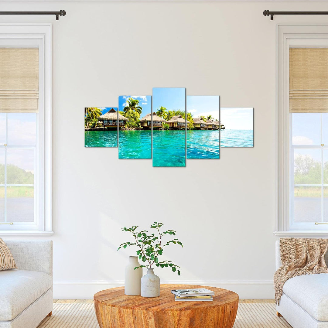 Runa Art Bild Wohnzimmer Schlafzimmer Panorama Meer 5 Teilig Hawaii Küste Blau Wandbilder auf Vlies