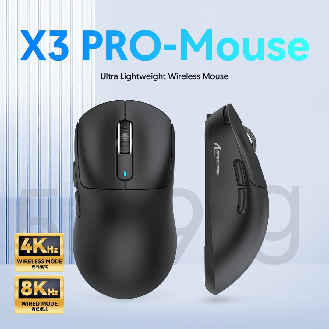ATTACK SHARK X3 Pro 4K/8K Hz Maus, 49 g SUPERLEICHT, PixArt PAW3395 Gaming-Sensor, BT/2,4G kabellose