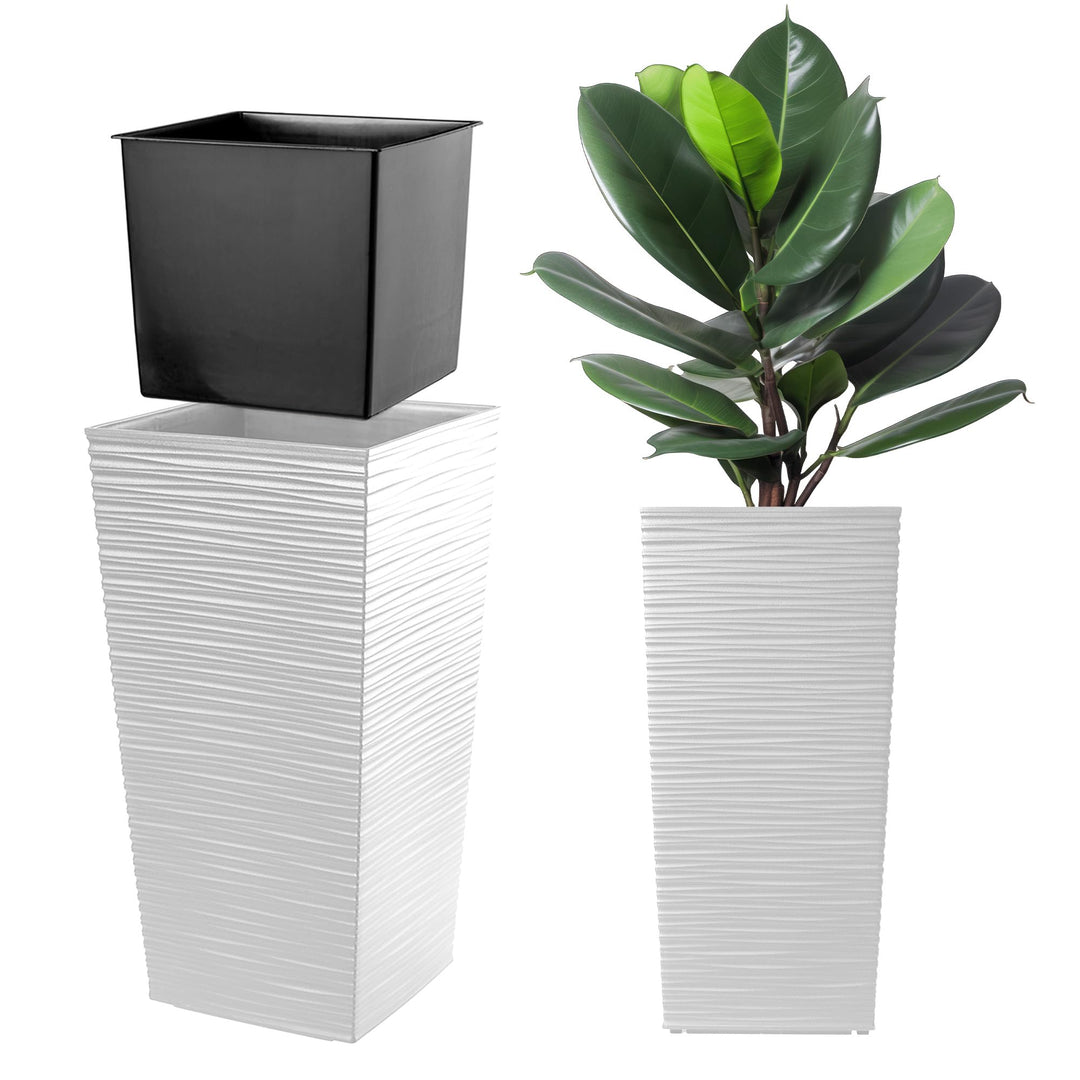 KADAX Pflanzkübel mit Innentopf, Höhe 68cm, Weiss – Wetterfester Blumentopf für Innen & Aussen, idea