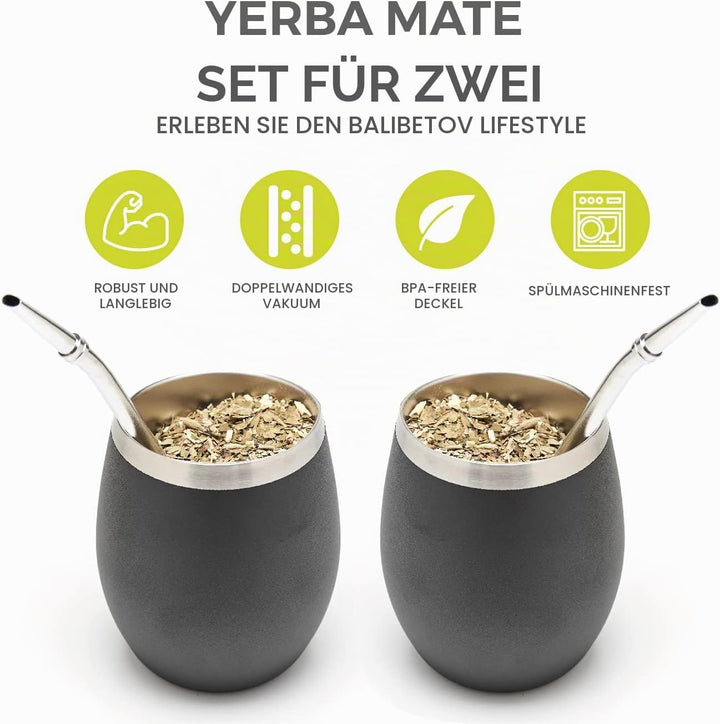 balibetov Mate Becher Set (2 Yerba Mate teebecher set, 5 pcs) - enthält Zwei Doppelwandiger 18/8 Ede