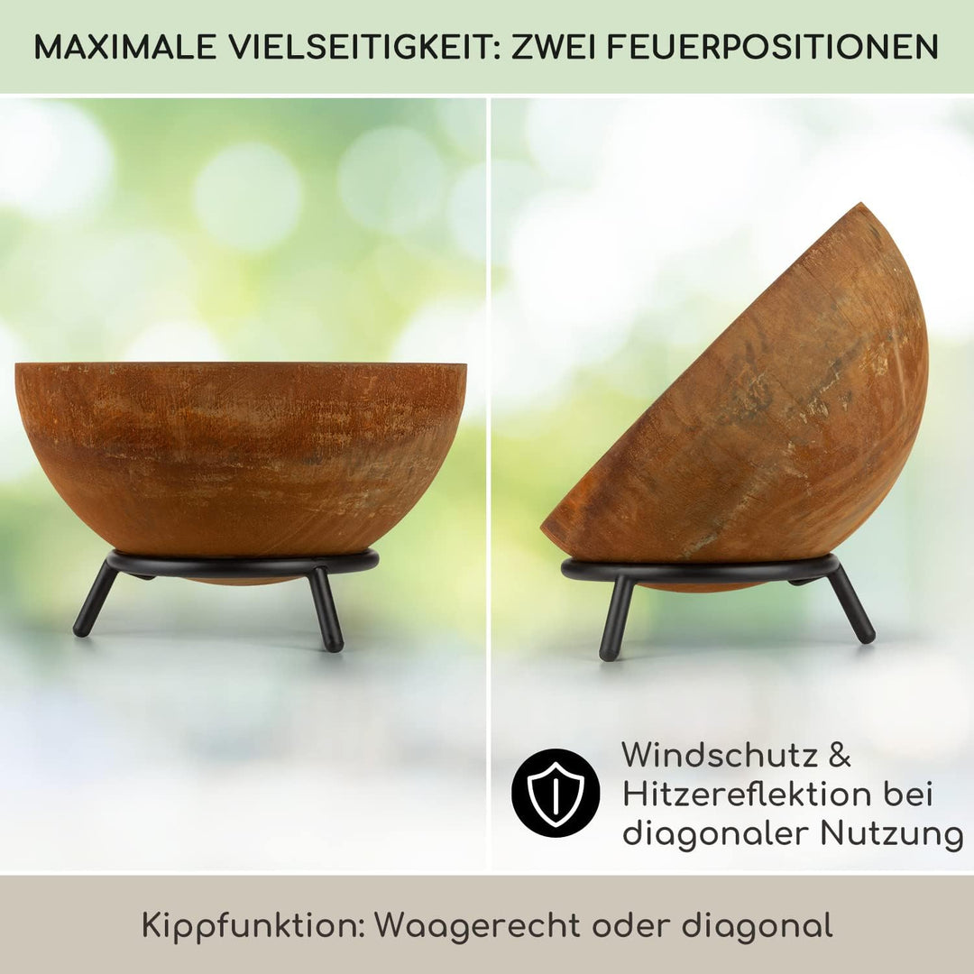 Blumfeldt Feuerschale, Outdoor Feuerstelle mit 3-Beinbein Standfuss, Kippbare Feuerschalen für den G