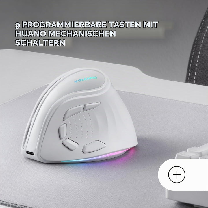 Mars Gaming MM-SK, Kabellose Vertikale Gaming-Maus, Ergonomisches, RGB Chroma-Beleuchtung, Pixart 84