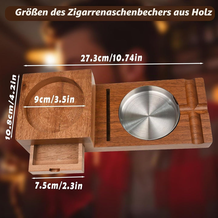Zigarren-Aschenbecher, Whiskey-Untersetzer, Holzuntersetzer, Tablett und Zigarrenhalter mit Schublad