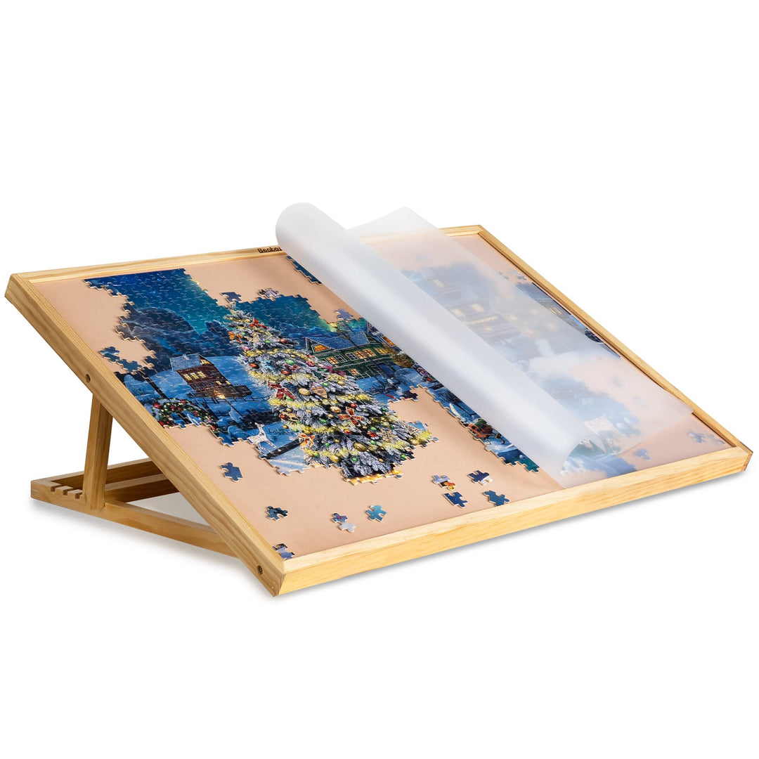 Becko US Jigsaw Puzzle Board with Clear Cover Adjustable Wooden Puzzle Easel Portable Jigsaw Puzzles