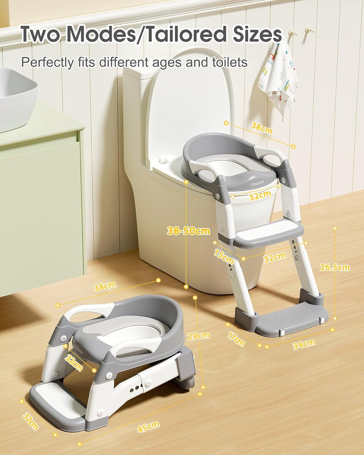 Yucch Toilettensitz Kinder mit Treppe – Upgraded 2-in-1 Kind Toilettensitz höhenverstellbar, rutschf