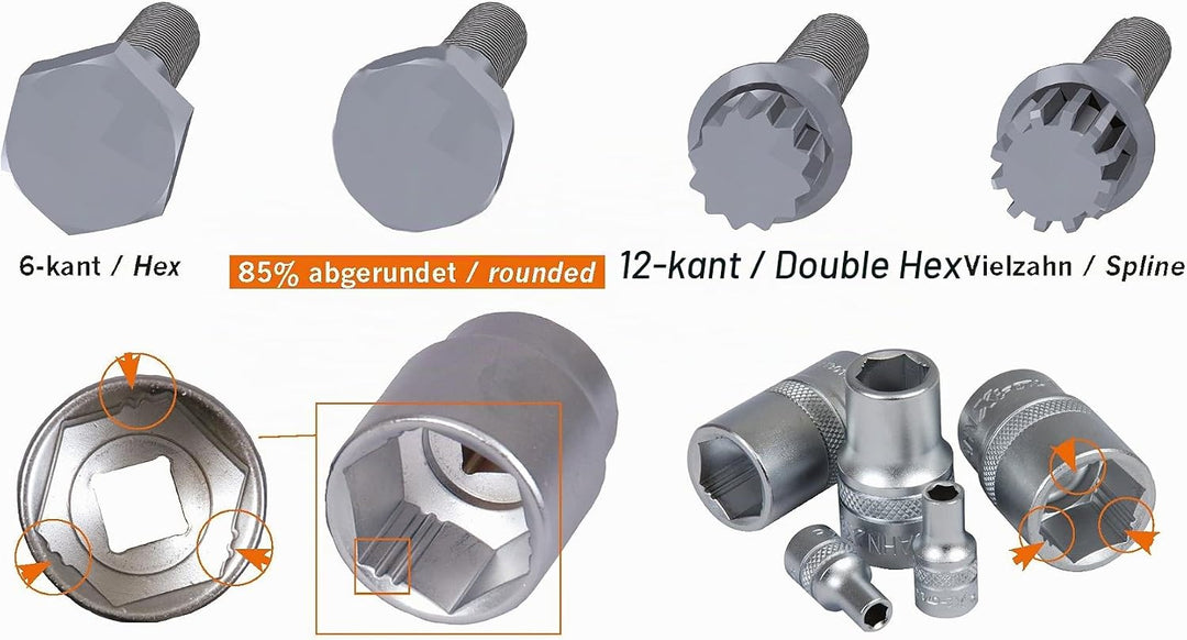 Projahn Xi-on Steckschlüssel Satz 54-TLG.(mit 6-Kant 1/4 Zoll &amp; 1/2 Zoll Einsätze, Knarren 72 Zähne,