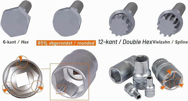 Projahn Xi-on Steckschlüssel Satz 54-TLG.(mit 6-Kant 1/4 Zoll &amp; 1/2 Zoll Einsätze, Knarren 72 Zähne,