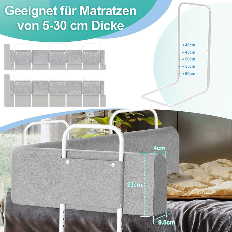 Ansobea 2X Bettgitter 180cm Bettschutzgitter 5-Loch Höhenverstellbar DlY Verformbar Bettkantenschutz