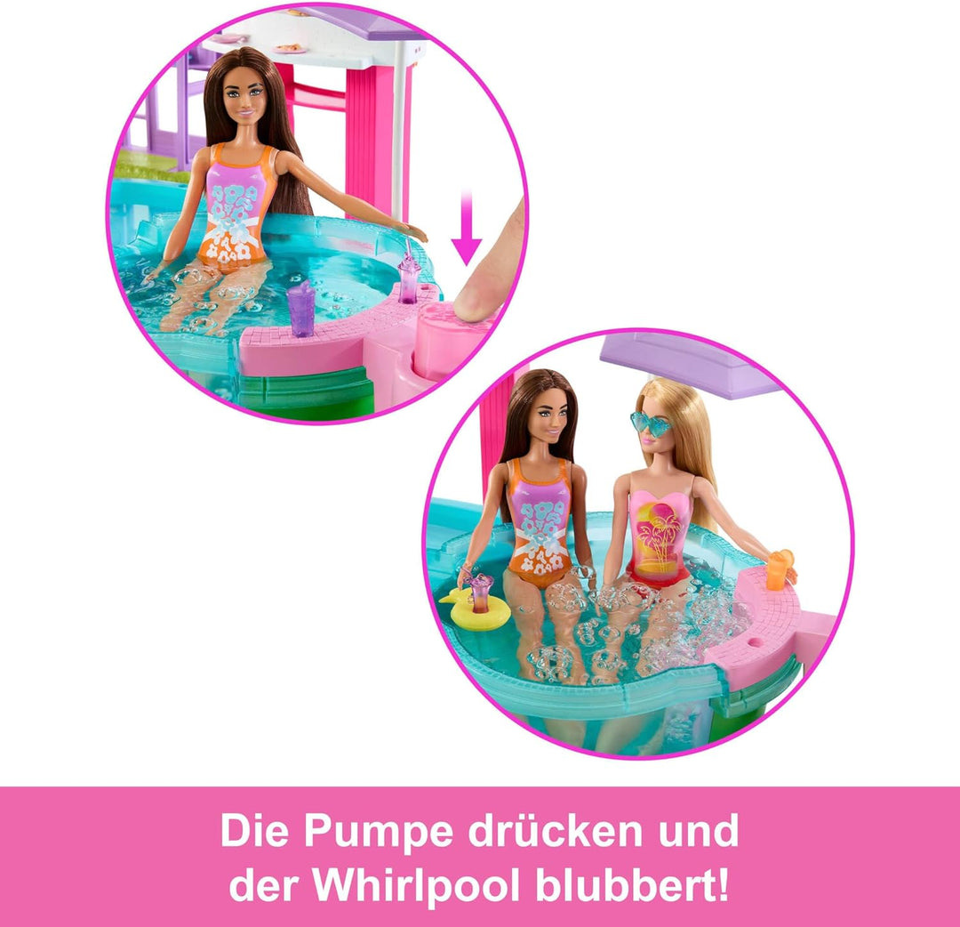 Barbie Traumpool Spielset mit sechs Spielbereichen, einschliesslich Rutsche und schäumendem Whirlpoo