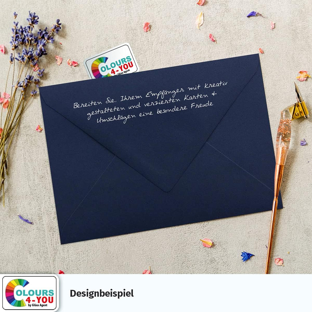 100 Klappkarten mit Umschlägen Set Dunkelblau - DIN A6 Blanko Doppelkarten 14,8 x 21 cm (160 g/m²) -