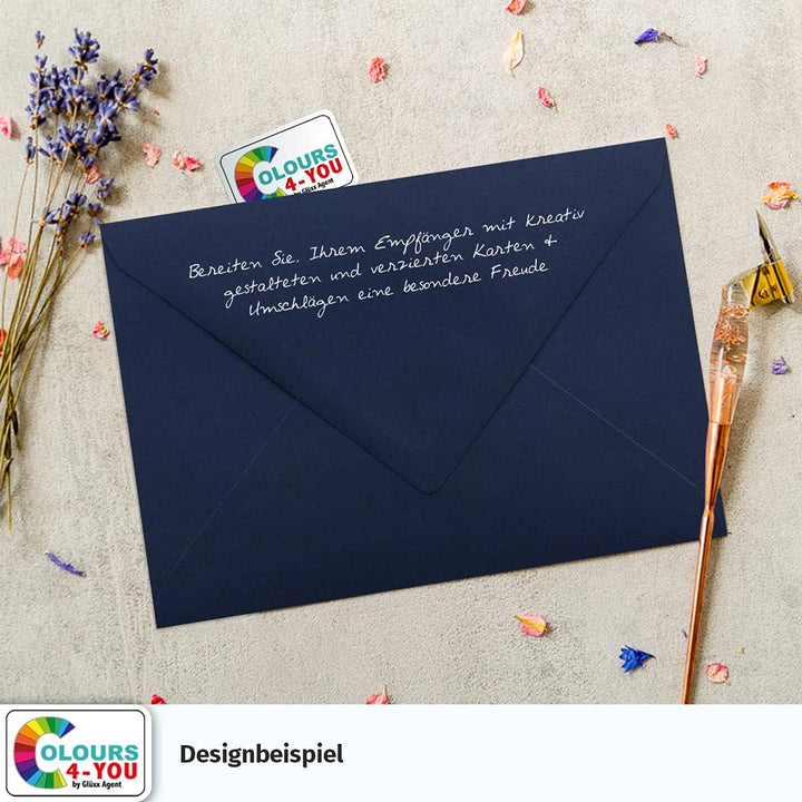100 Klappkarten mit Umschlägen Set Dunkelblau - DIN A6 Blanko Doppelkarten 14,8 x 21 cm (160 g/m²) -