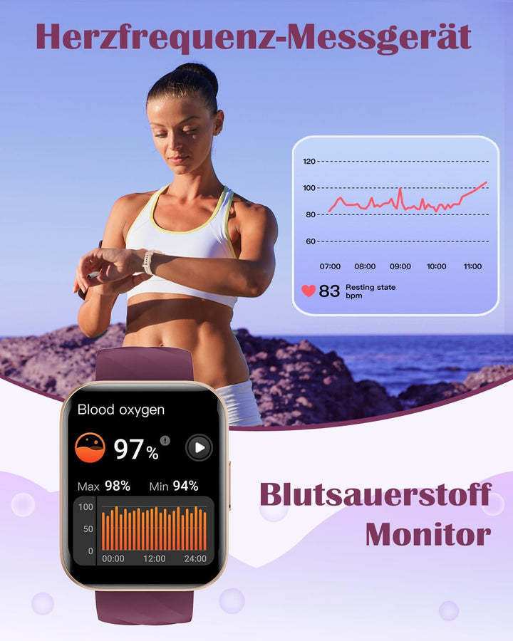 RUIMEN Smartwatch Damen Herren mit Telefonfunktion Fitnessuhr Schrittzähler Uhr mit Pulsmesser SpO2