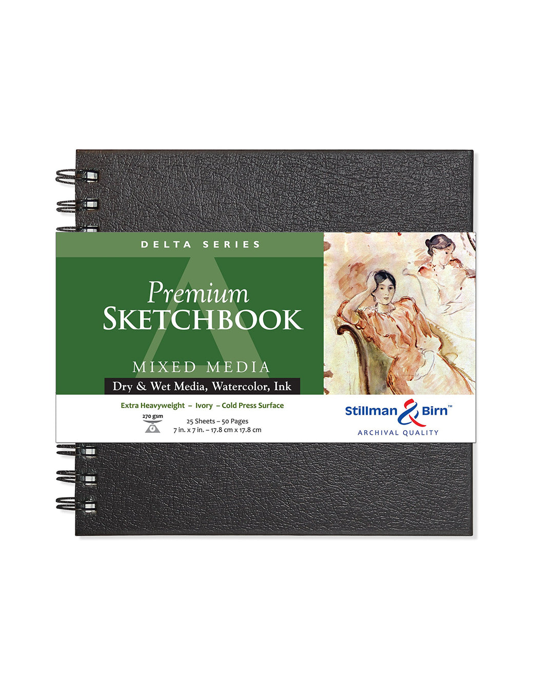 Stillman & Birn Skizzenbuch DELTA Spiral, 25 Blatt, 270 g, 17, 8 x 17, 8 cm 7" x 7" 270 gsm (Extra H