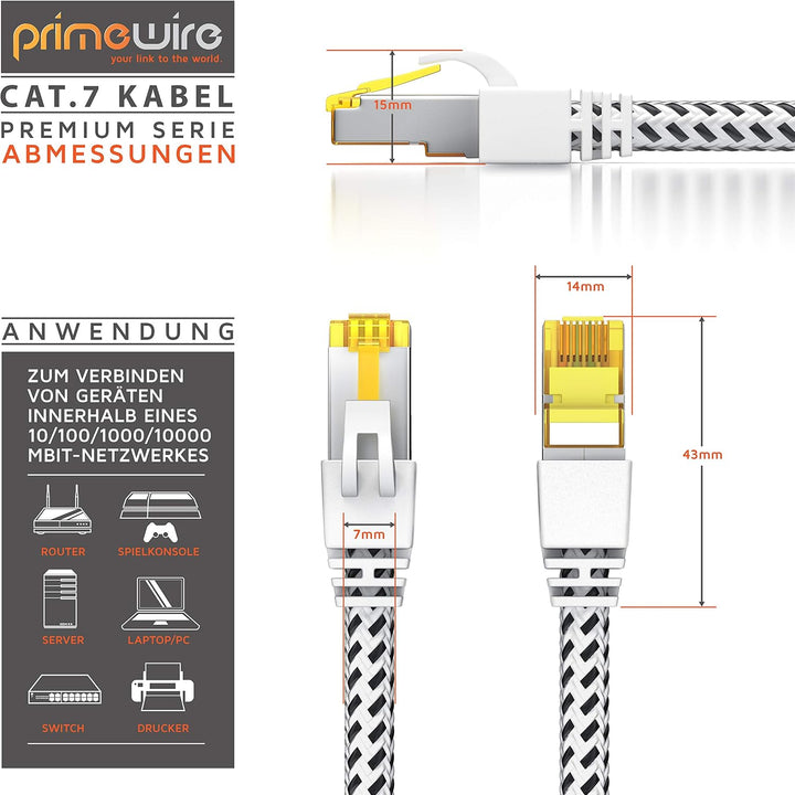 CSL - 25m CAT 7 Netzwerkkabel Gigabit Ethernet LAN Kabel - Baumwollmantel - 10000 Mbit s - Patchkabe