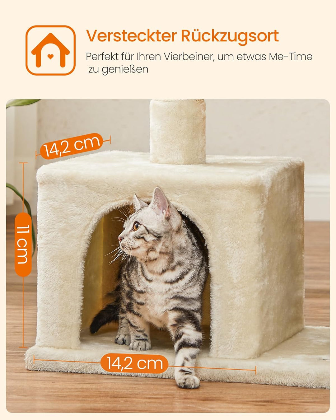 Feandrea Kratzbaum, 84 cm Katzenbaum, L, Katzenhaus für grosse Katzen bis zu 7 kg, grosse Plattform,