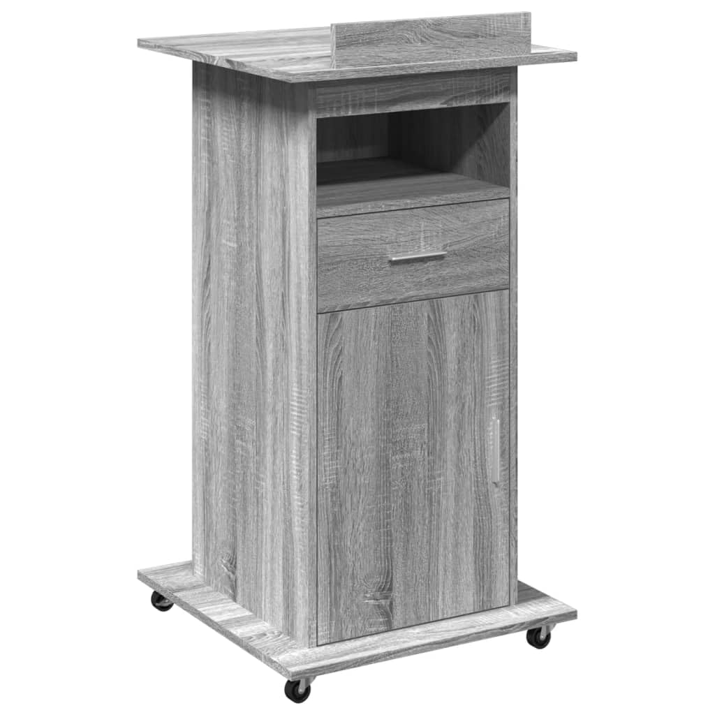 vidaXL Rednerpult mit Rollen &amp; Schublade Grau Sonoma 55x55x107 cm Grey Sonoma, Grey Sonoma