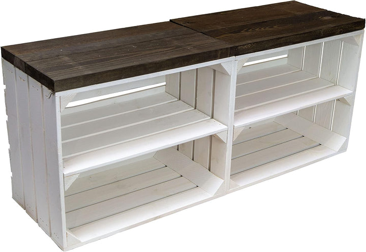 Kistenkolli Altes Land 2er Set Obstkiste aus Holz &amp; Holzplanken Schuhschrank Hocker Sitzbank Weinabl