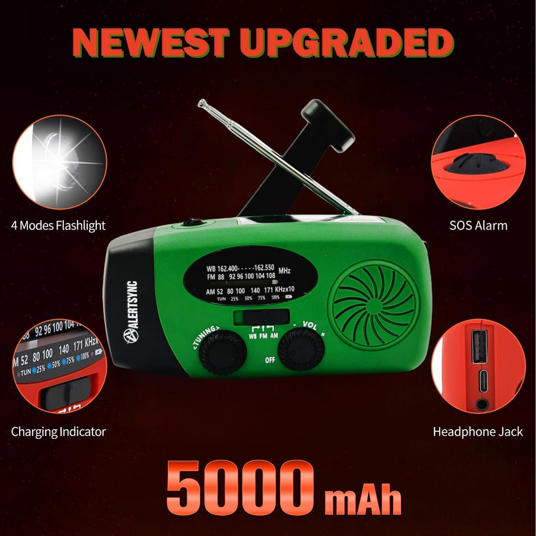 Notfall-Solarradio, tragbares Kurbelradio mit LED-Taschenlampe, wiederaufladbares 5000mAh-Netzteil,