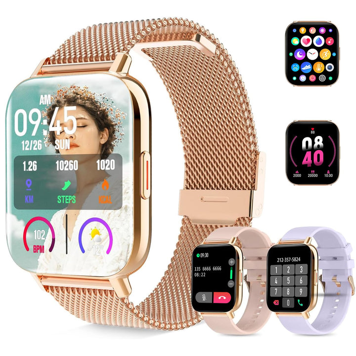 Lefitus Smartwatch Damen mit Telefonfunktion 1.7" Touchscreen,Sportuhr Aktivitätstracker Herzfrequen