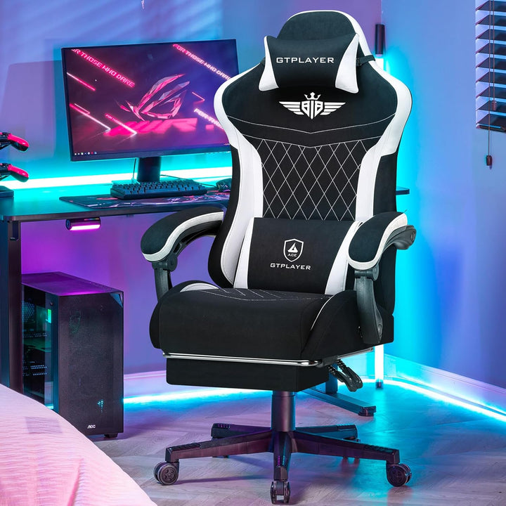 GTPLAYER Gaming Stuhl, Ergonomischer Gamer Stuhl aus Stoff mit Lendenwirbelstütze, PC-Stuhl mit verb