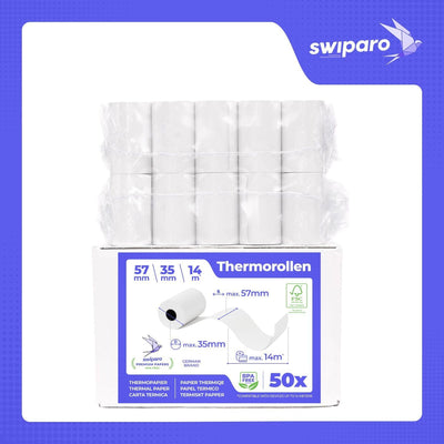SWIPARO - Ec-Cash Thermorollen 57mm x 14m x 12mm - Kassenrollen -Thermopapier - Bonrollen für Bankom