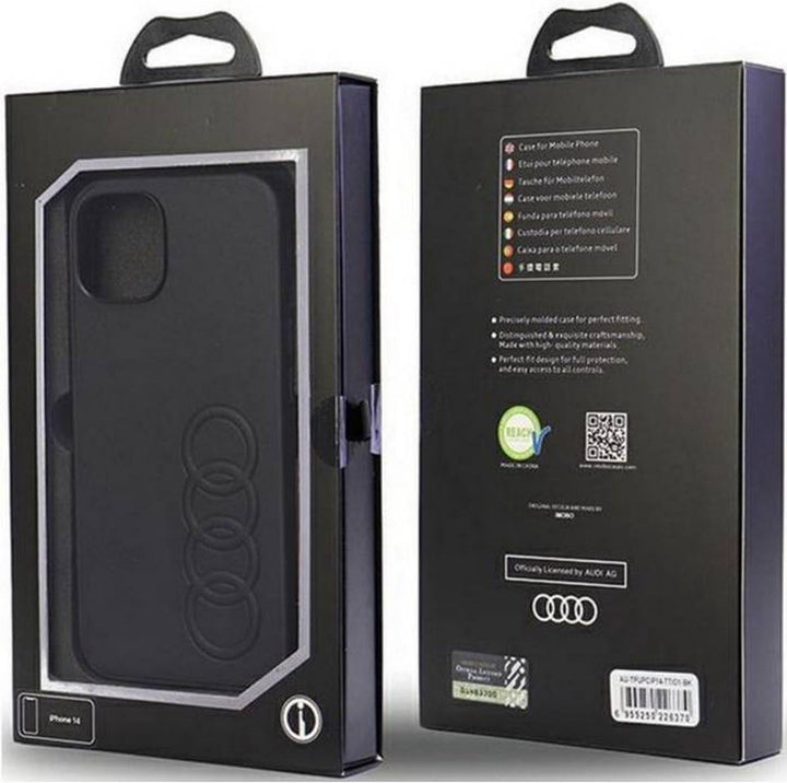 Audi Synthetic Leather Hülle für iPhone 14 6.1" Schwarz Hard AU-TPUPCIP14-TT/D1-BK