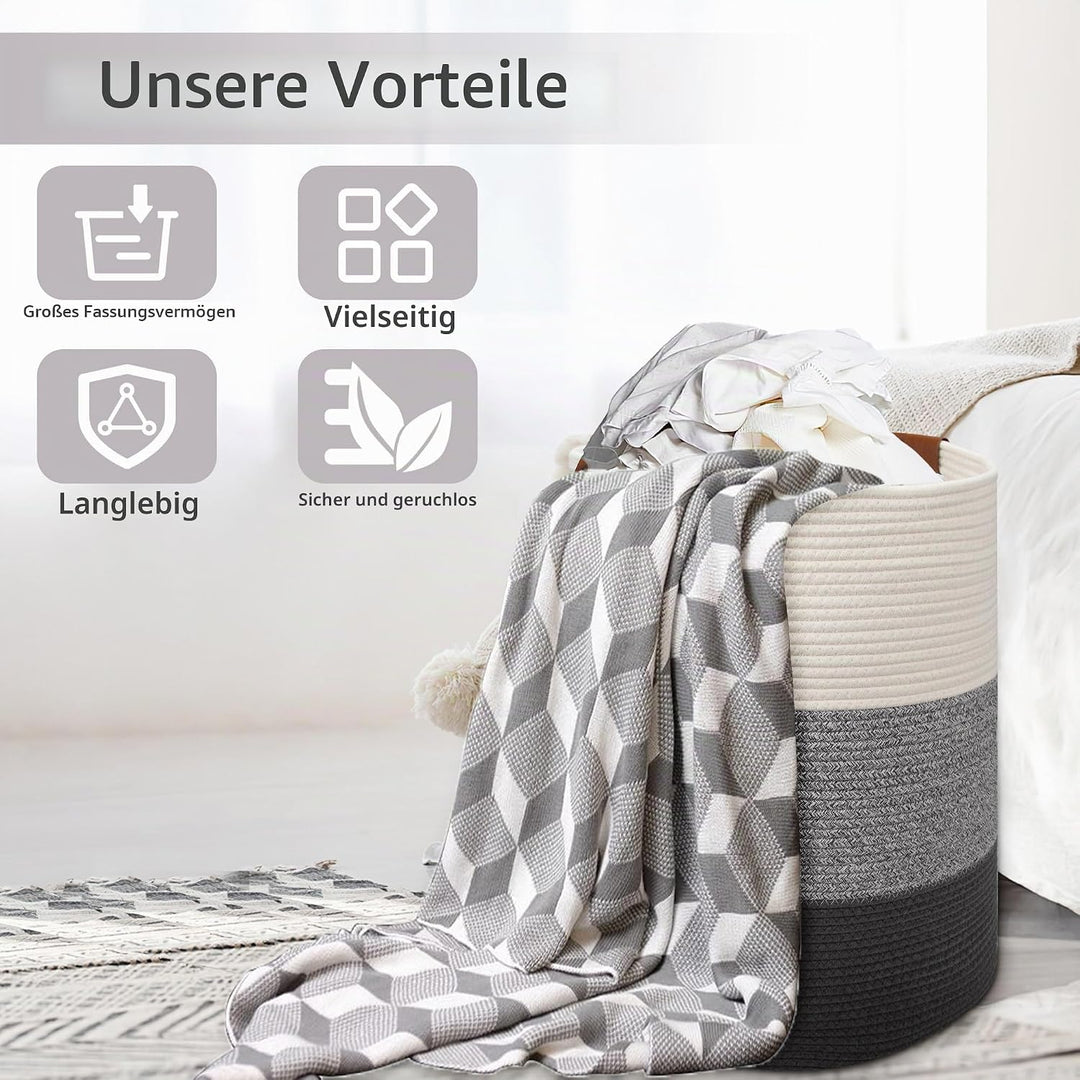 Wäschekorb Geflochten Faltbarer Wäschekorb mit Henkel, Aufbewahrungskorb für Wäsche, Spielzeug, Korb