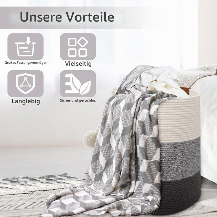 Wäschekorb Geflochten Faltbarer Wäschekorb mit Henkel, Aufbewahrungskorb für Wäsche, Spielzeug, Korb
