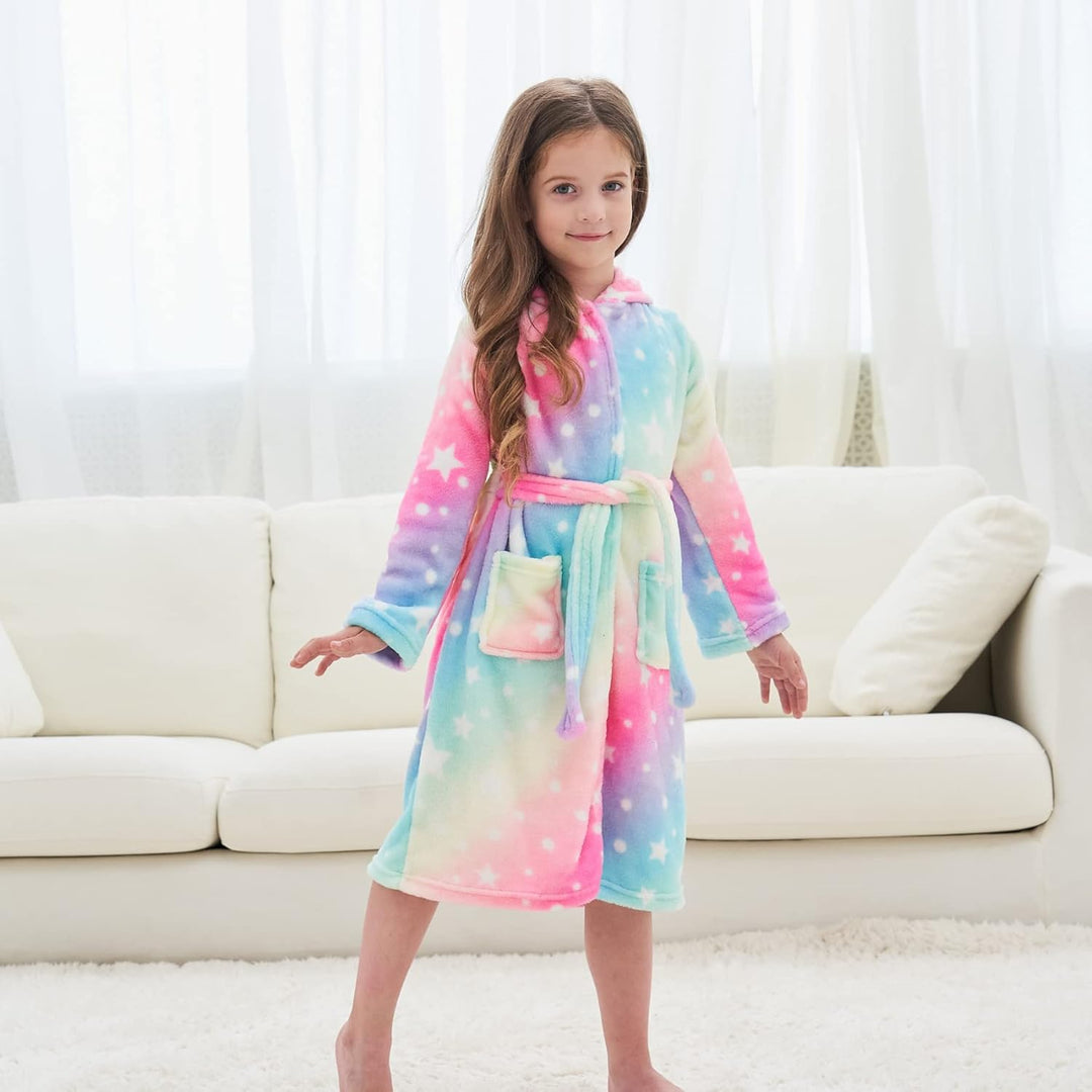 Ceruwum Einhorn Bademantel für Mädchen Weich Fleece Morgenmäntel mit Kapuze 4-5 Jahre Rosa/Blau, 4-5