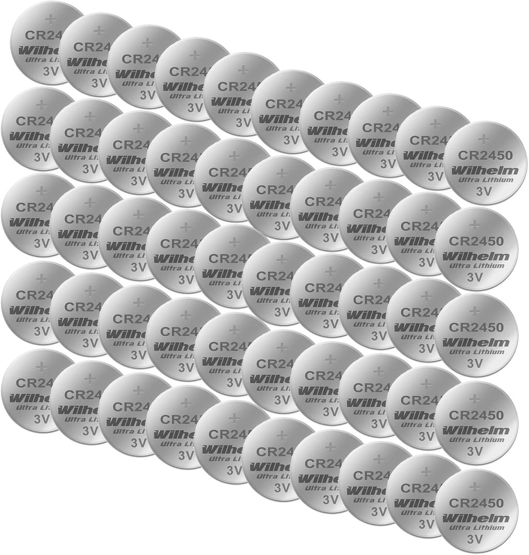 50 x CR2450 WILHELM Lithium Knopfzelle 3V 600mAh ø24,5x5,0mm Batterie DL 2450 50 Batterien, 50 Batte