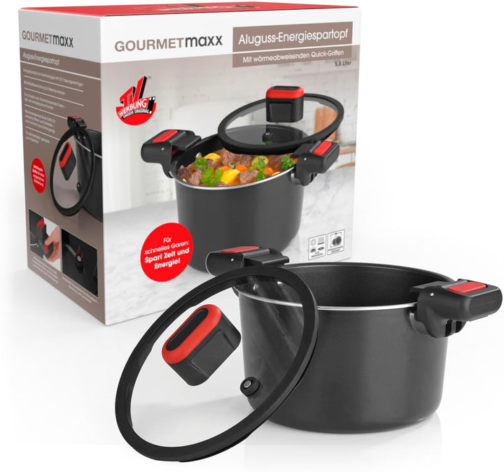 GOURMETmaxx Aluguss-Energiespartopf 5,8 L | ø 24 cm | Antihaftbeschichtung | Schnelle, einfache, fet