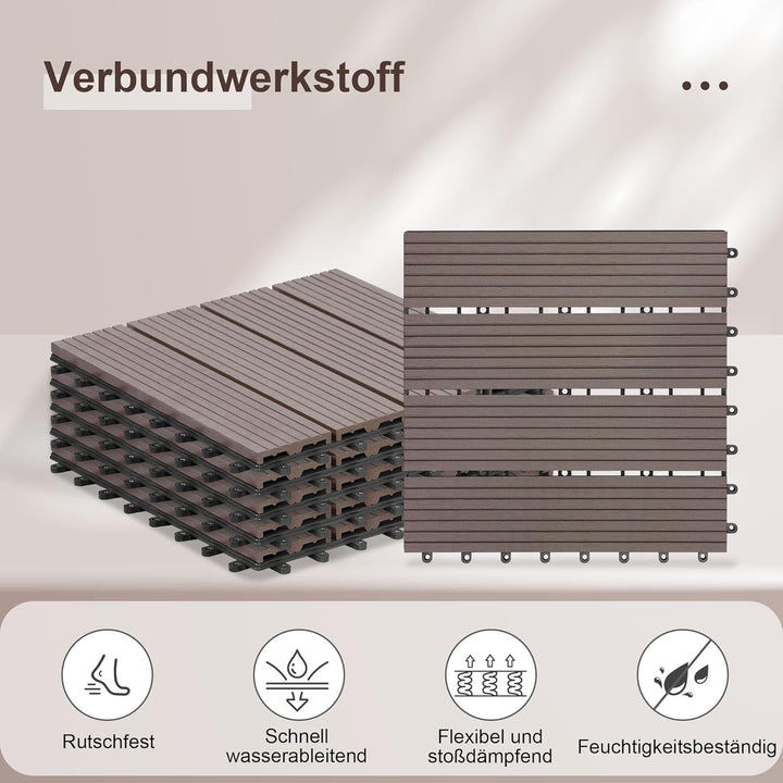 Laneetal WPC Fliesen 11er Set für 1 m², für Aussen Terrasse Balkon, Terrassenfliesen Klicksystem 30x