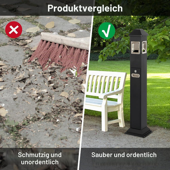 1,2 m freistehender Papierkorb mit 4 Körben, wasserdicht Mülleimer Büro aus Edelstahl mit Schlüssel,