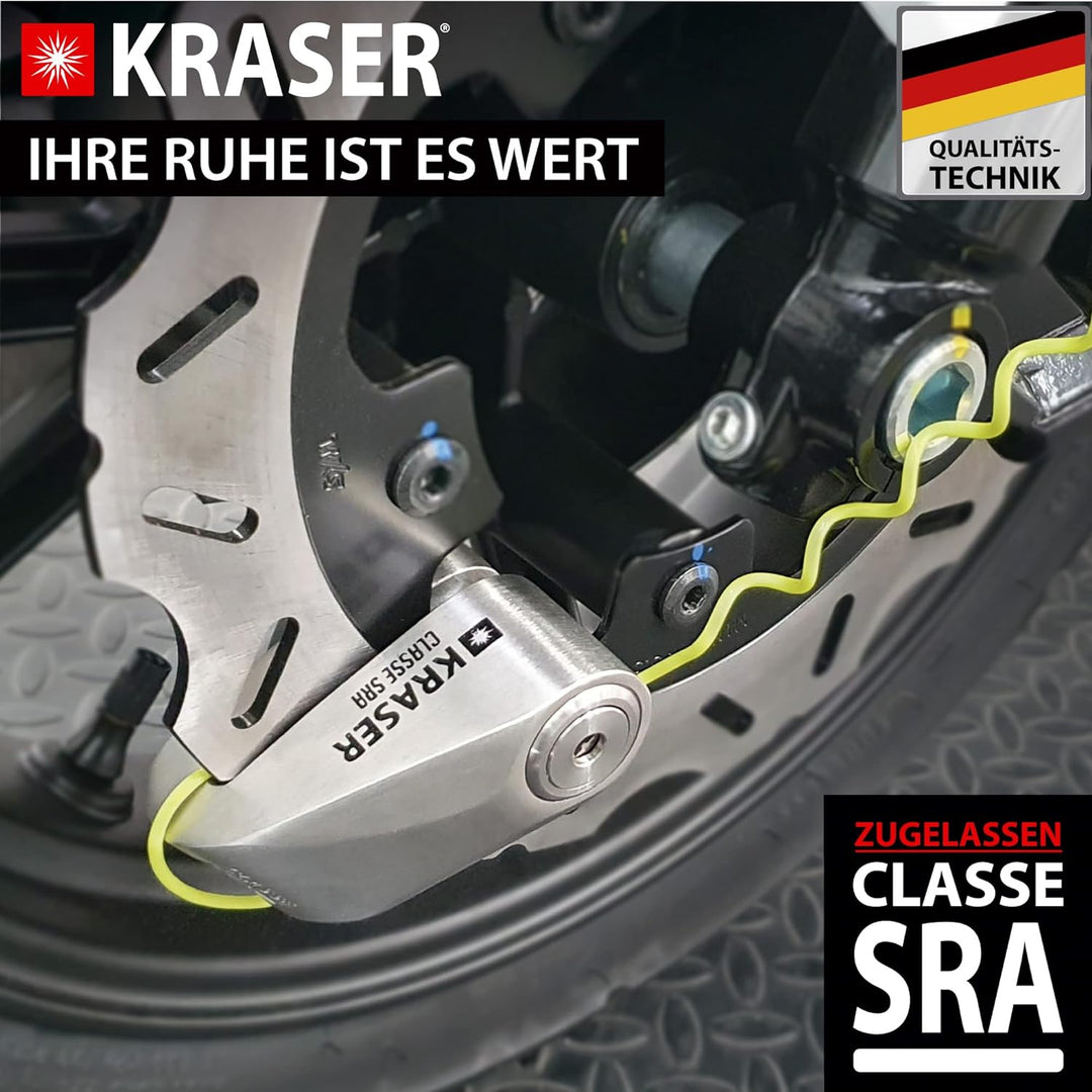 KRASER KR114S Bremsscheibenschloss mit SRA Zulassung, Motorrad Diebstahlsicherung, 14mm Doppelversch