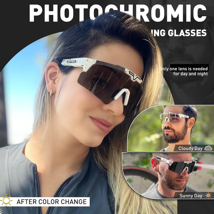 KAPVOE Photochrome Fahrradbrille für Herren Damen Mountainbike Sonnenbrille Sportbrille UV-Schutz PC