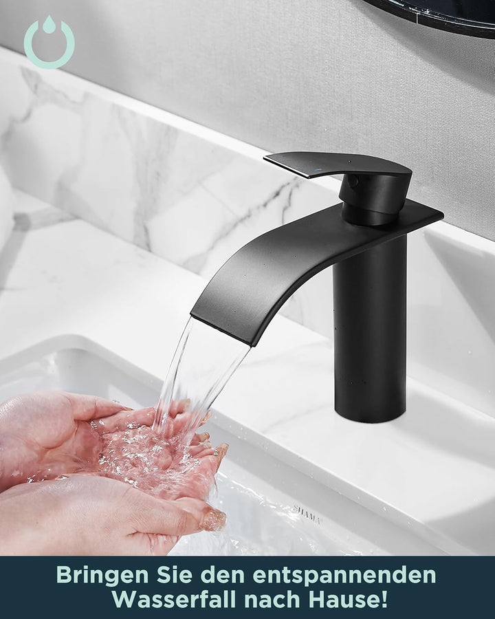 Wasserfall-Badezimmerarmaturen Rund Einlochmontage, mit Auslaufhöhe 110 MM Einhand-Waschtischarmatur