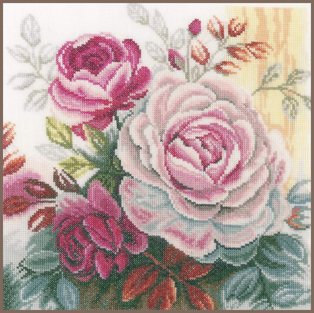 Lanarte Zählmusterpackung rosa Rose Leinen Kreuzstichpackung, Baumwolle, Mehrfarbig, 25 x 25 x 0.3 c