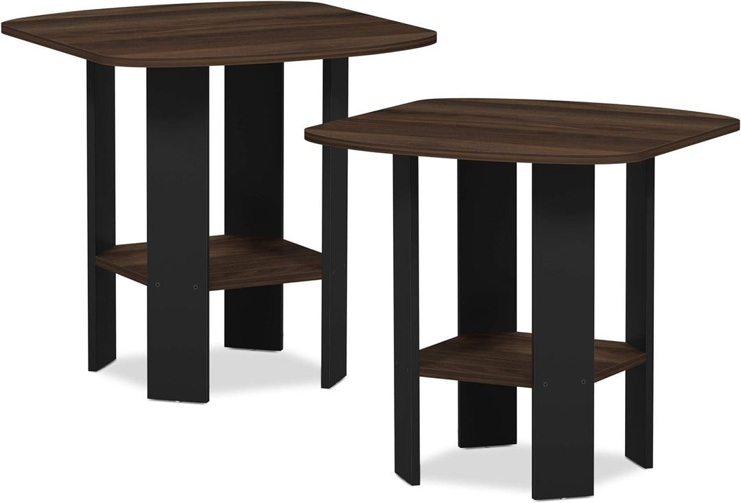 Furinno Simple Design Beistelltisch, holz, Columbia Walnut/Schwarz, 50.8 x 50.8 x 49.78 cm 2er Set C