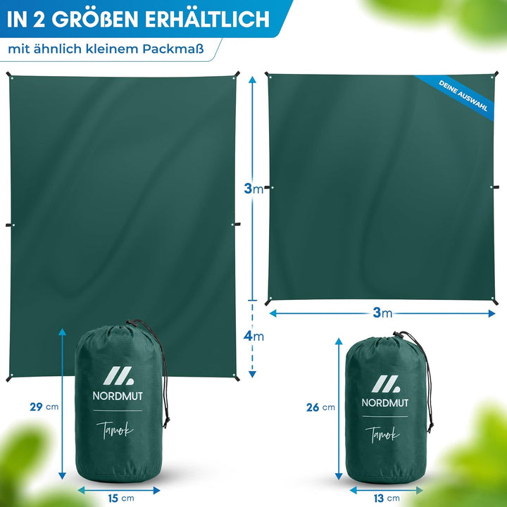 NORDMUT® Tarp 3x3/4m wasserdicht für optimalen Regen- und Sonnenschutz – Robuste Zeltplane kleines P