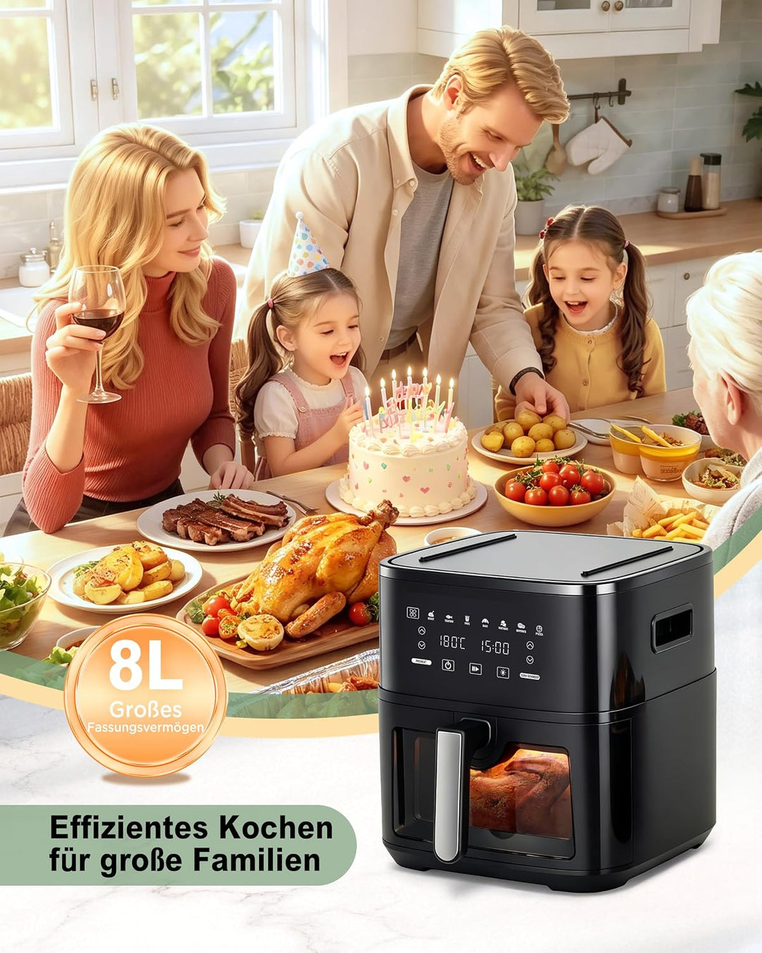 KEINVE Easy Fry &amp; Grill Heissluftfritteuse, 2-in-1 Technologie (Air Fryer und Grill), Digitales Disp