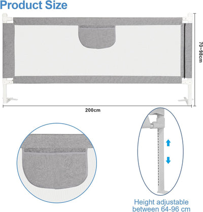 Ikodm Bettgitter Rausfallschutz 200cm Bettschutzgitter Kinderbettgitter, Kinderbettschutzgitter für