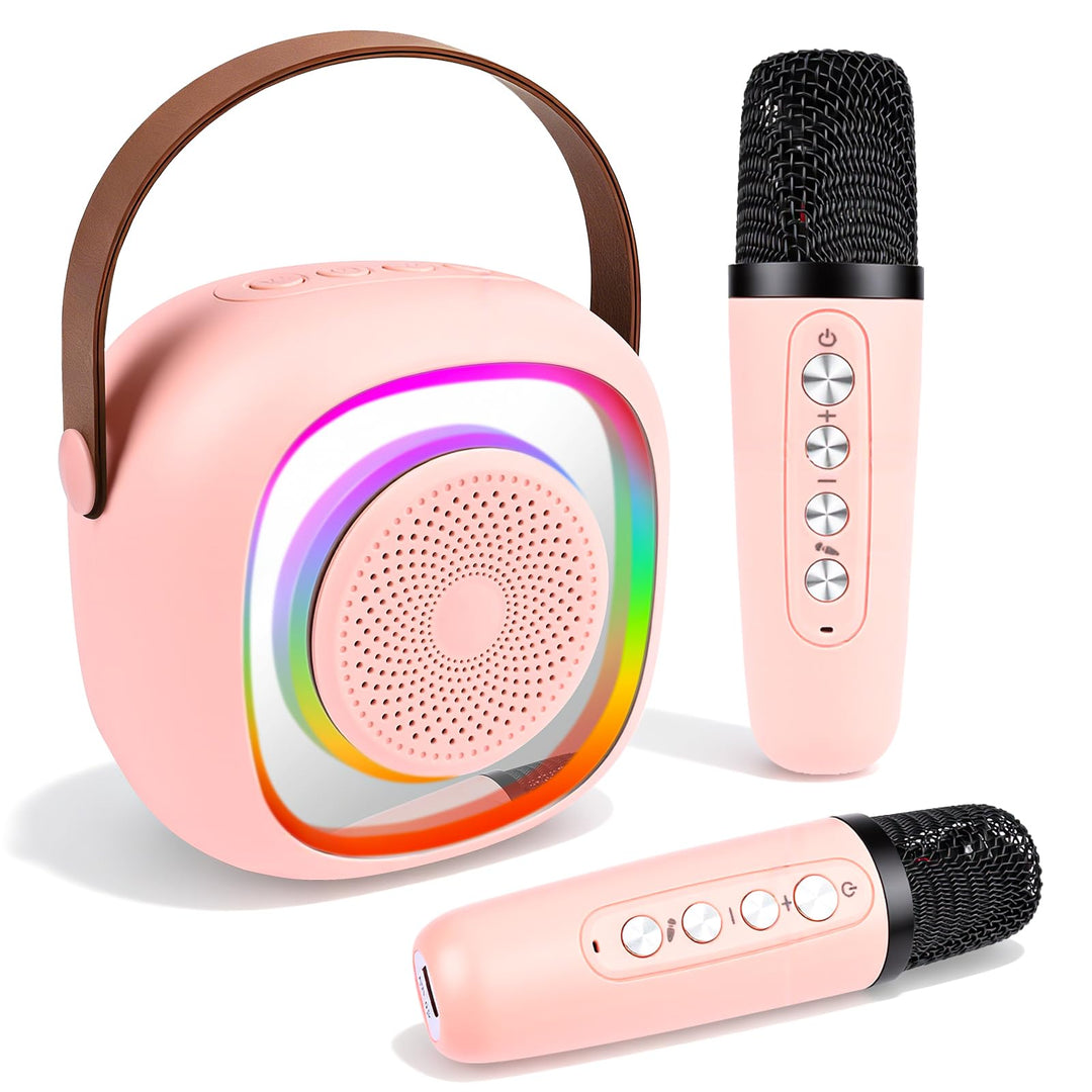 Karaoke Maschine Kinder, Mini Karaoke Maschine mit 2 Mikrofonen,Tragbarer Bluetooth-Lautsprecher mit